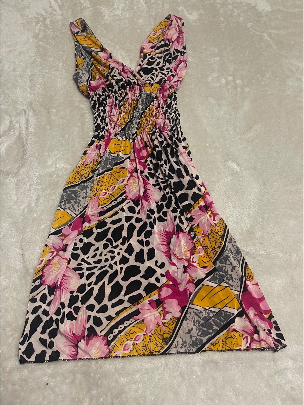 Y2K Feratelli Floral and Animal Print Rayon Spandex Dress Size S